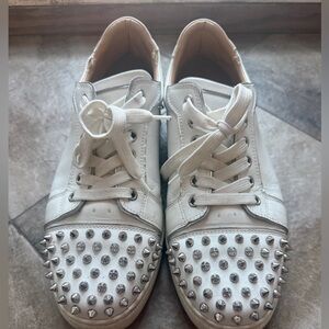Christian Louboutin White Leather Spike-Stud Sneakers Men